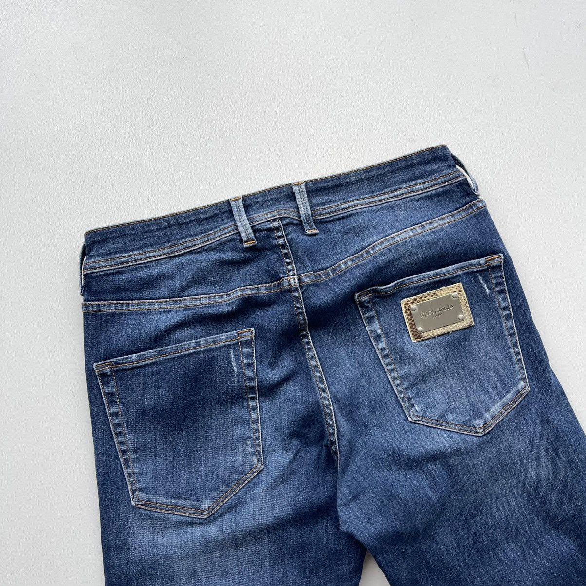 Dolce & Gabbana Dolce & Gabbana Leopard Logo Distressed Straight Jeans Blue Size 32" / US 10 / IT 46 - 7 Thumbnail