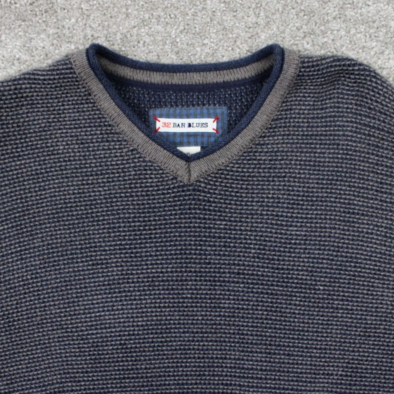 Vintage 32 Bar Blues Sweater Mens XL Blue/Gray Chunky Knit 100% Cotton L/S Sweatshirt Size US XL / EU 56 / 4 - 5 Thumbnail
