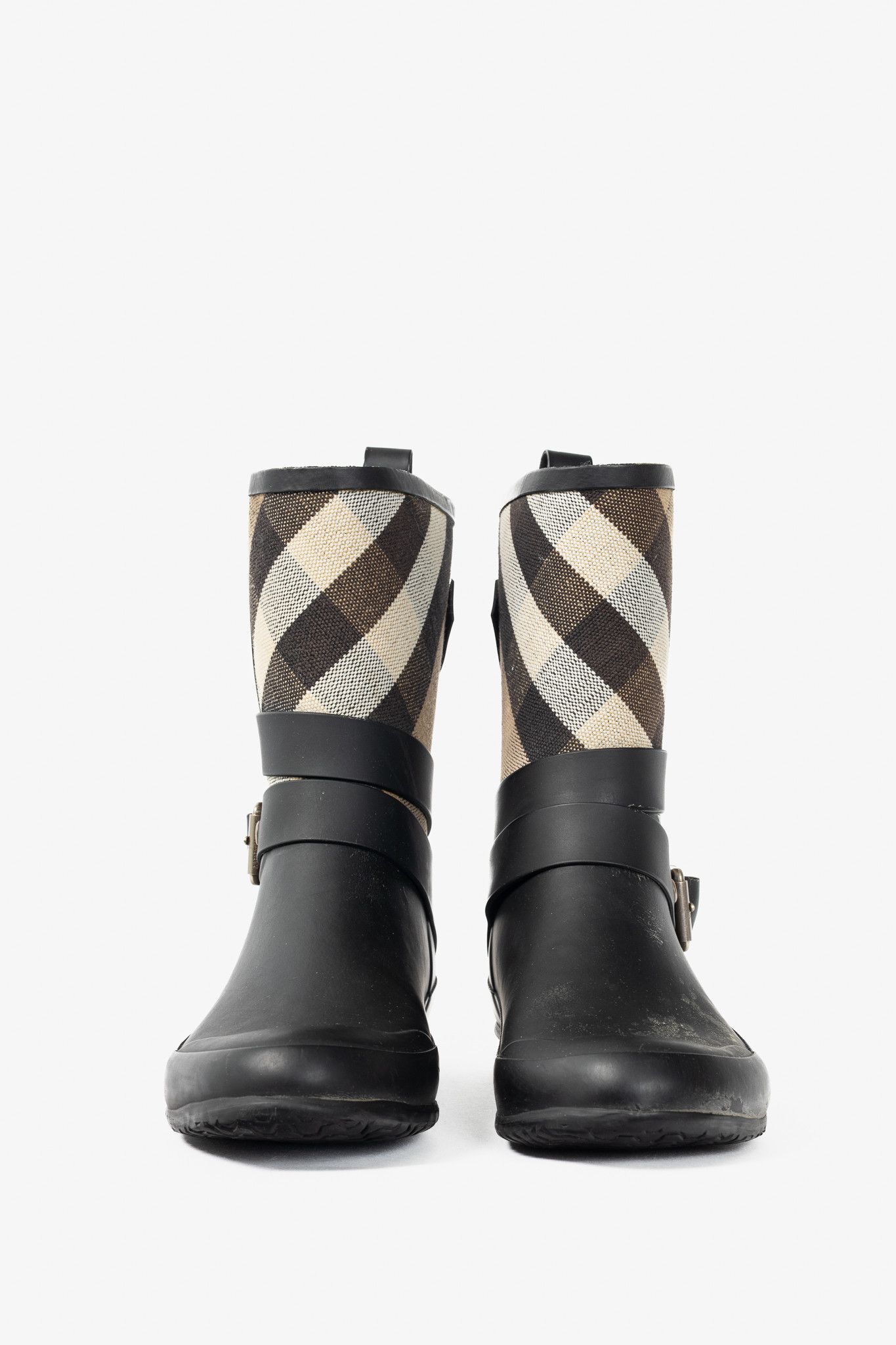 Burberry Burberry Holloway Canvas Check Rubber Mid-Biker Rain Boots Size US 6.5 / IT 36.5 - 2 Thumbnail