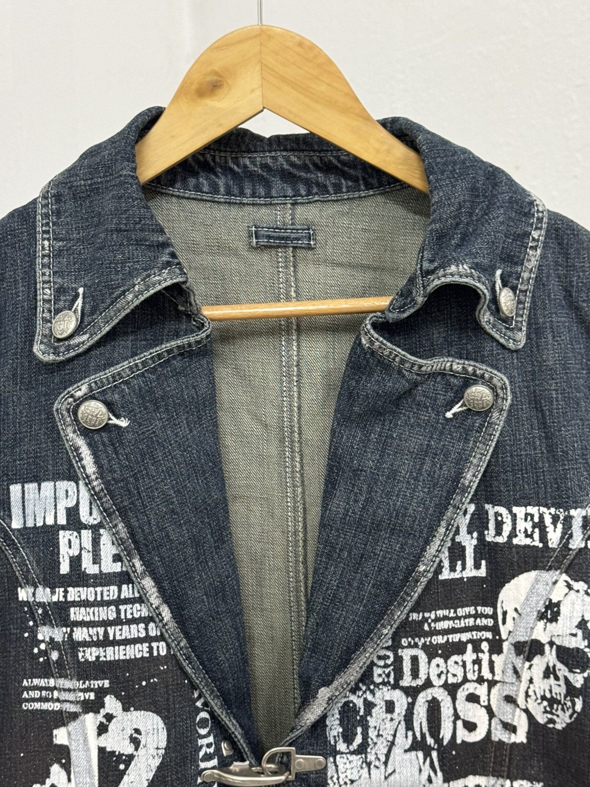 If Six Was Nine 2000s Japanese Brand Skull Punk Denim Blazer Size US L / EU 52-54 / 3 - 4 Thumbnail