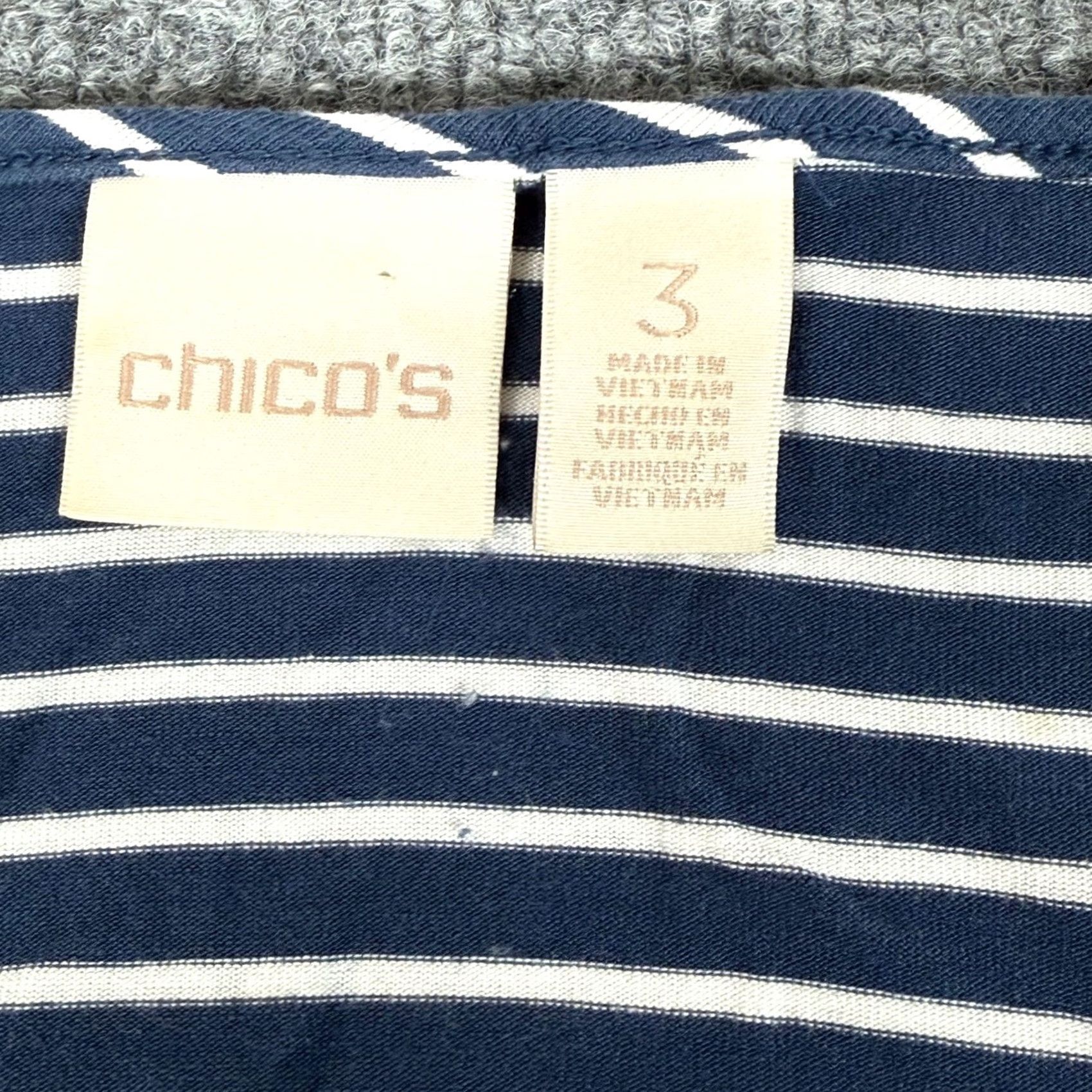 Vintage Chico's Navy White Striped Tunic Top 3/4 Sleeve V-Neck Stretch Knit Blouse Shirt Womens XL Size XL / US 12-14 / IT 48-50 - 2 Thumbnail
