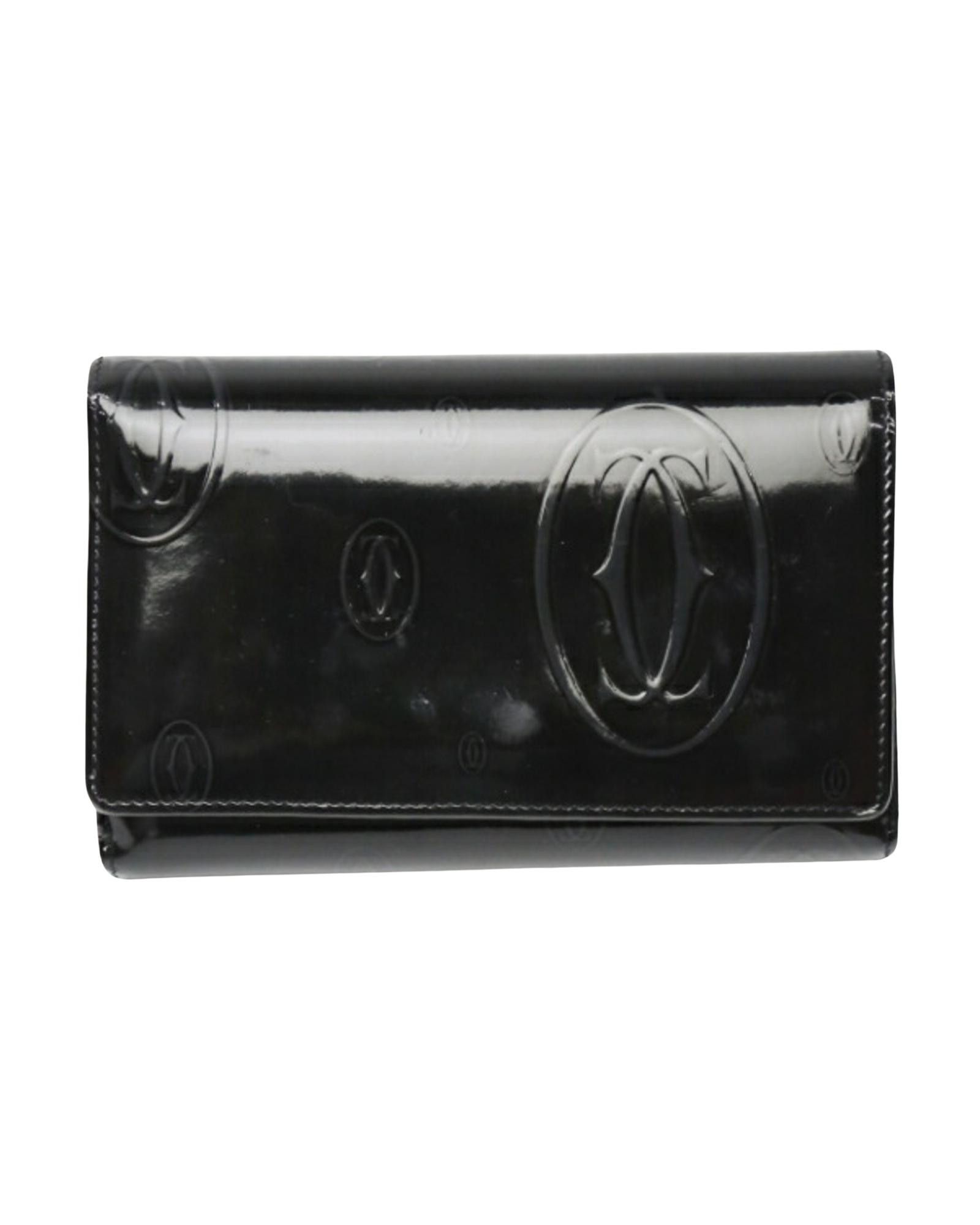 image of Cartier Enamel Leather Bi-Fold Wallet in Black, Women's