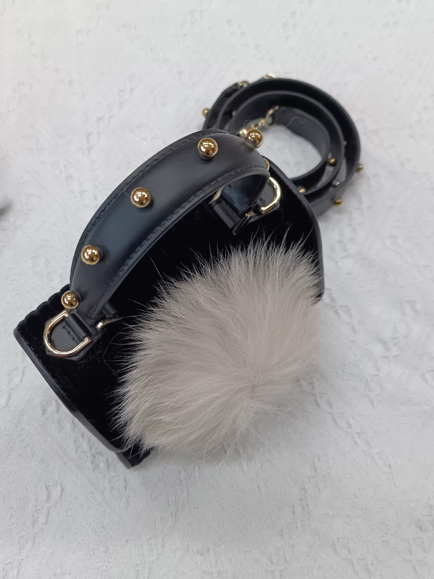 Other Les Petits Joueurs Black Fur Pom-Pom Bag 16.5x8x15 Size ONE SIZE - 3 Thumbnail