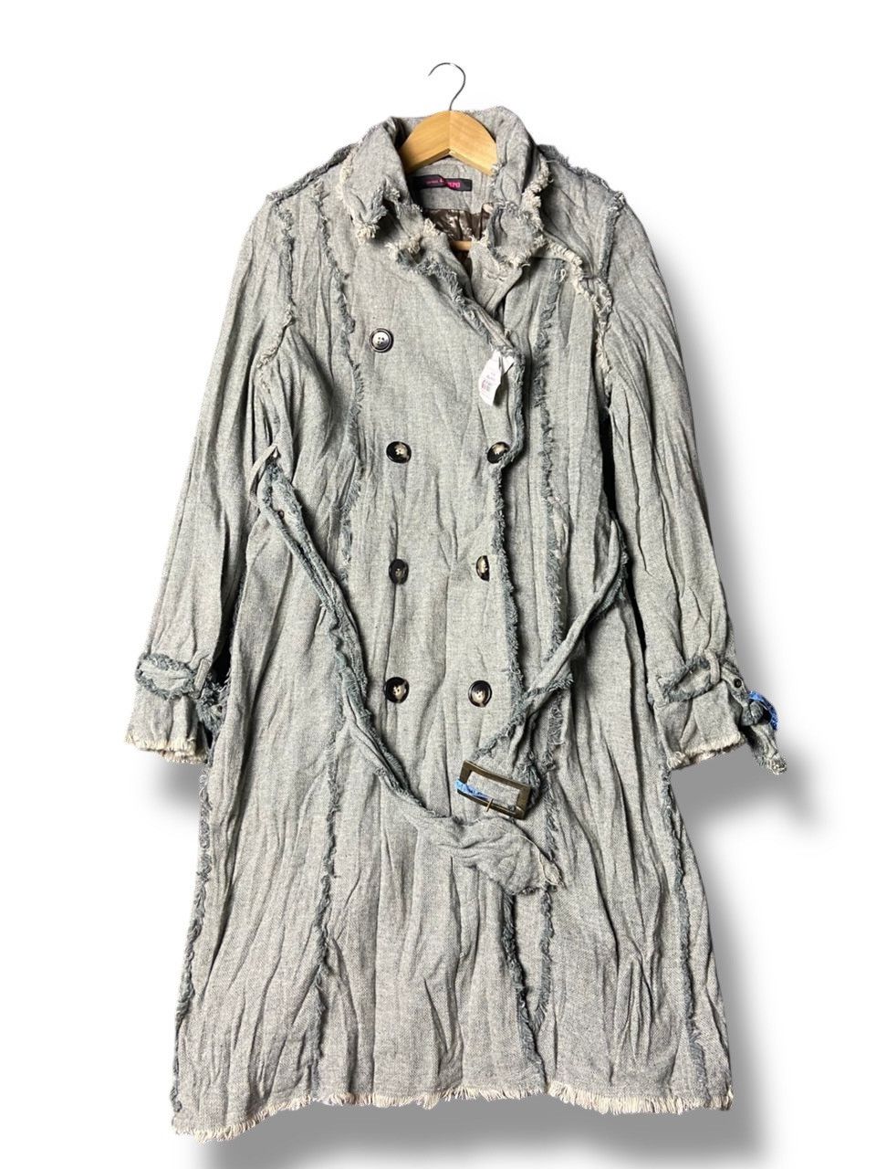 Japanese Brand Spread Azure Double Breasted Frayed Seams Trench Coat (160) Size XS / US 0-2 / IT 36-38 - 1 Thumbnail