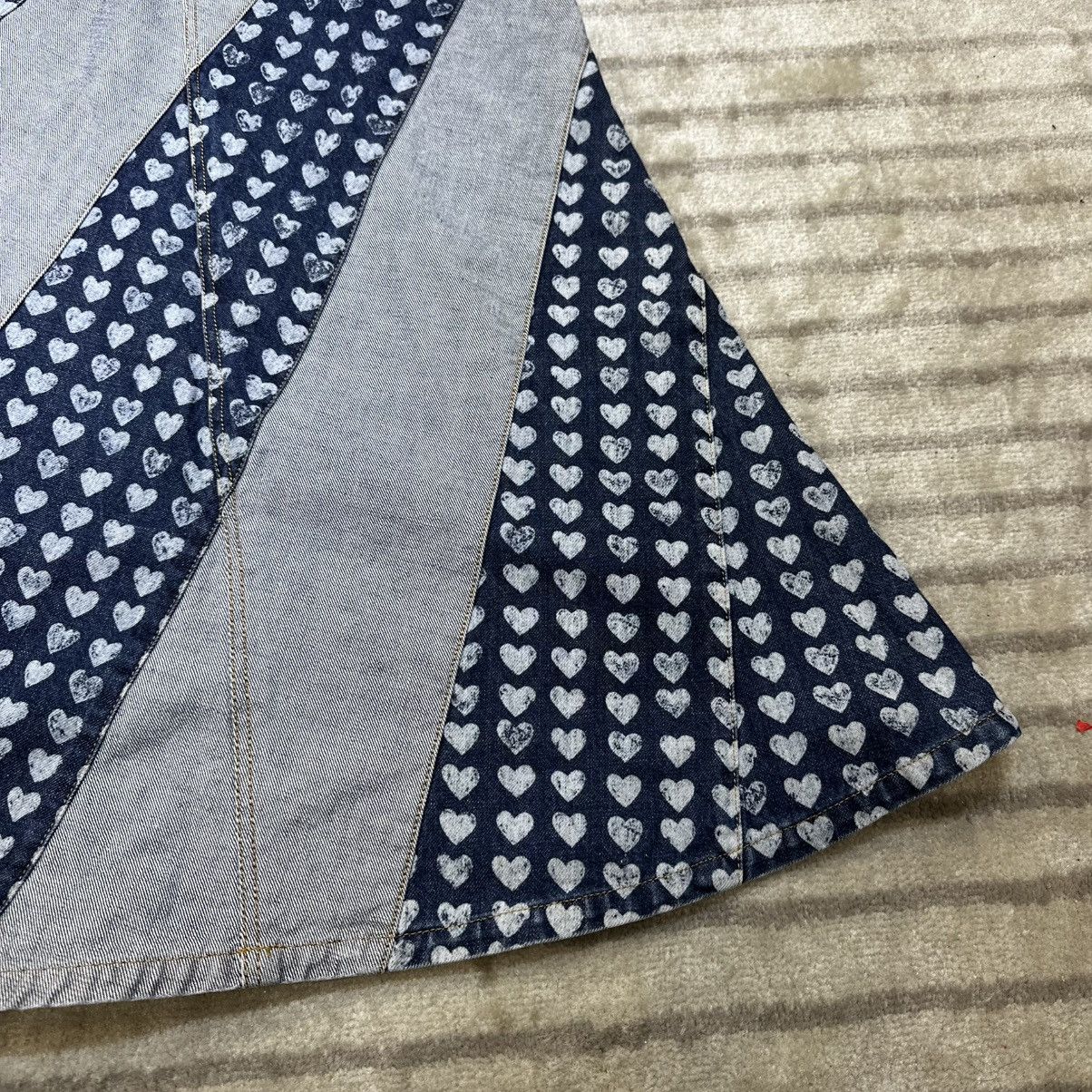 Hysteric Glamour 90s Ozone Community Distressed Heart Print Denim Maxi Skirt Size 24" / US 00 / IT 34 - 4 Thumbnail
