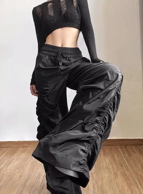 VIBE Black y2k ruched pants Size US 32 / EU 48 - 3 Thumbnail