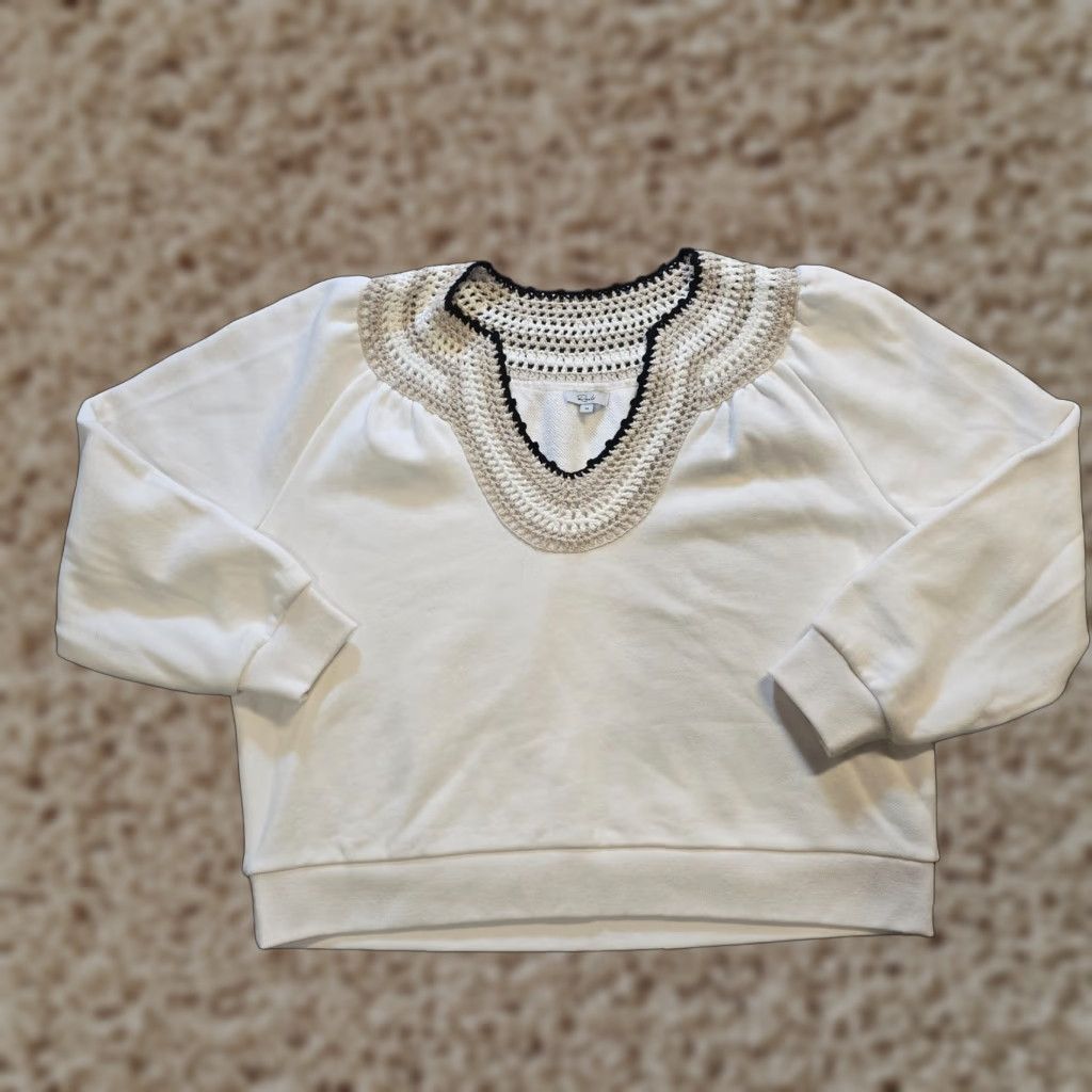 Rails **Womens Rails XL White Bohemian Crochet Pullover Sweatshirt** User: **Rails Womens XL White Bohemian Crochet Pullover Sweatshirt** Size XL / US 12-14 / IT 48-50 - 1 Thumbnail