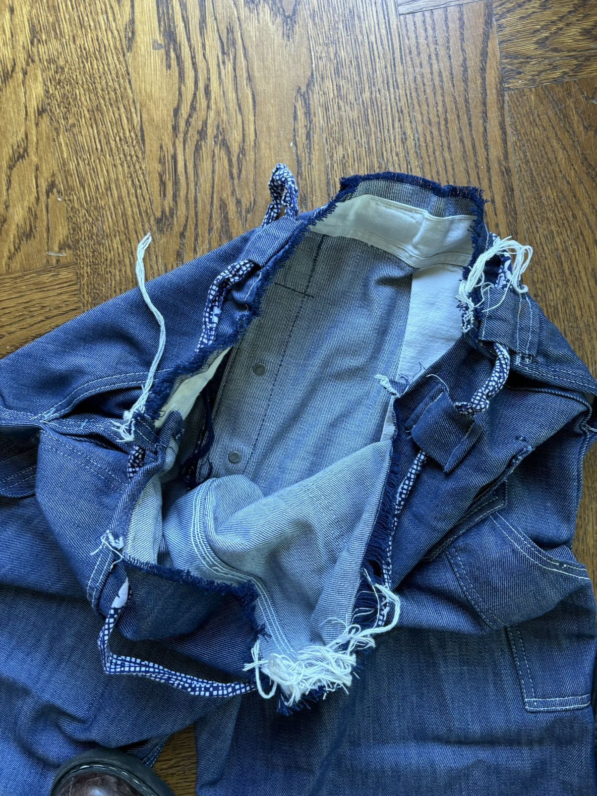 Oshkosh × Sears × Vintage Vintage Dark Denim 60s 70s Baggy Long Loose Heel Drag USA Size US 34 / EU 50 - 7 Thumbnail