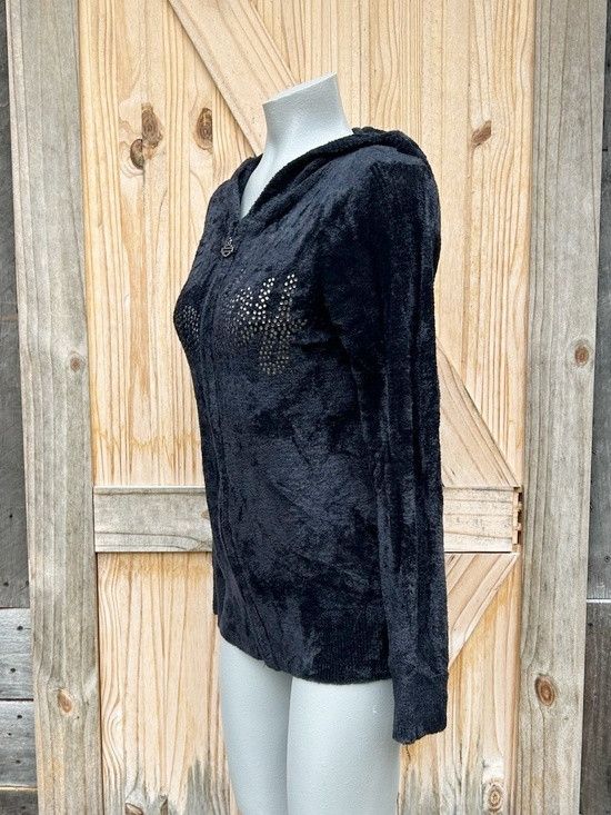 Harley Davidson Harley Davidson Black Velour Rhinestone Zip Hoodie Jacket Size M / US 6-8 / IT 42-44 - 3 Thumbnail