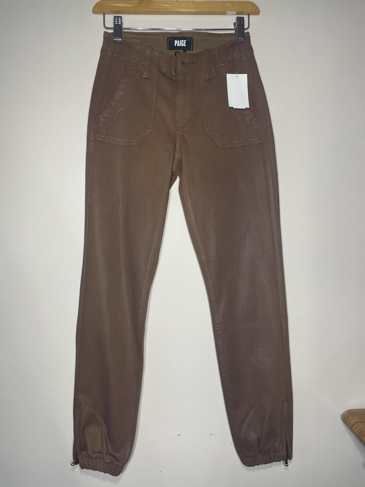 Paige PAIGE Mayslie Coated Jogger Pants Chicory Coffee streetwear Size 23" - 2 Thumbnail