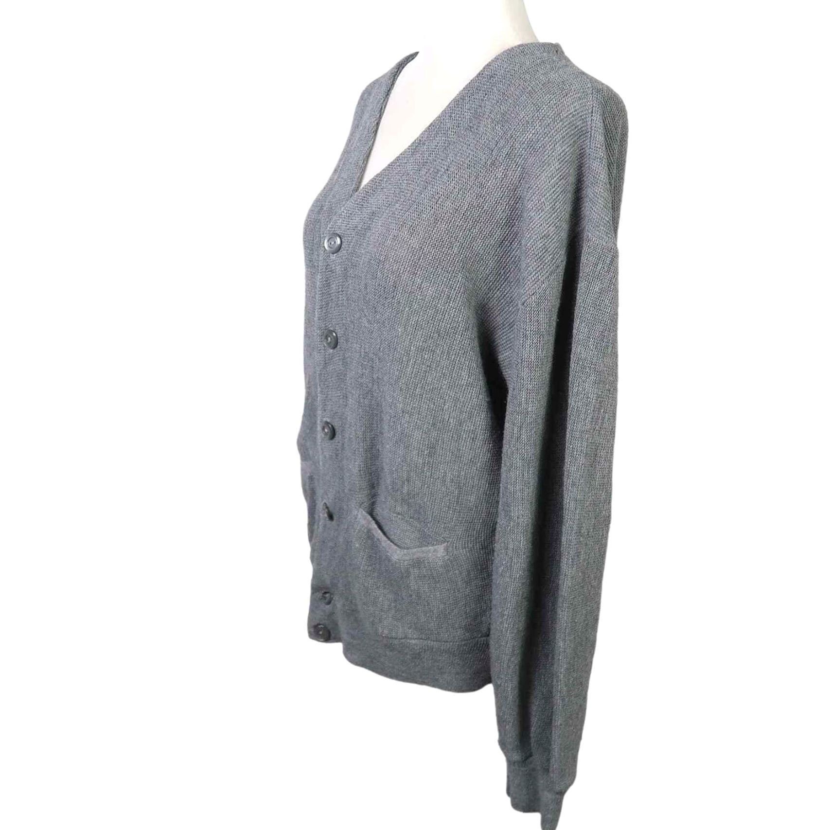 Vintage VINTAGE 70s Charcoal Grey Acrylic Knit Cardigan Sweater L Women Long Sleeve Relaxed Fit Button Front Pockets 80s Size L / US 10 / IT 46 - 3 Thumbnail
