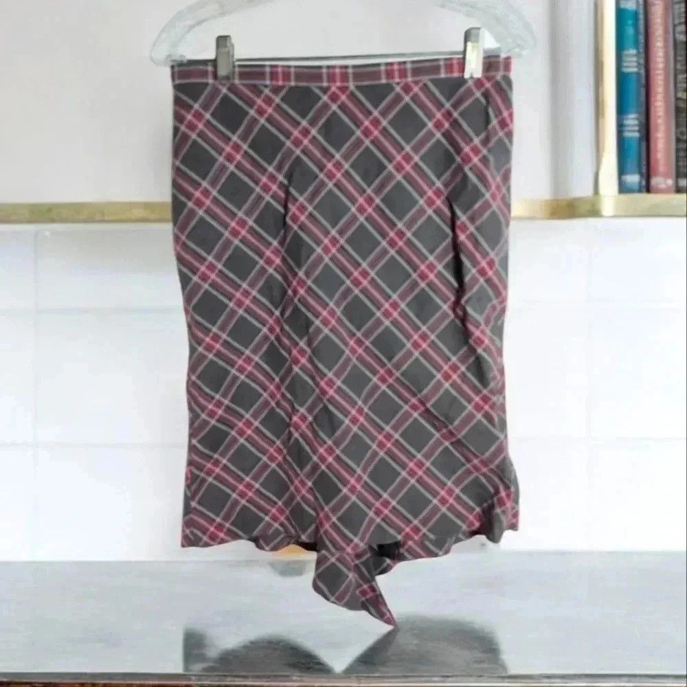 Vintage Pink Gray Plaid Skirt w Tail by London Jean Chino Stretch s Size 27" / US 4 / IT 40 - 1 Thumbnail
