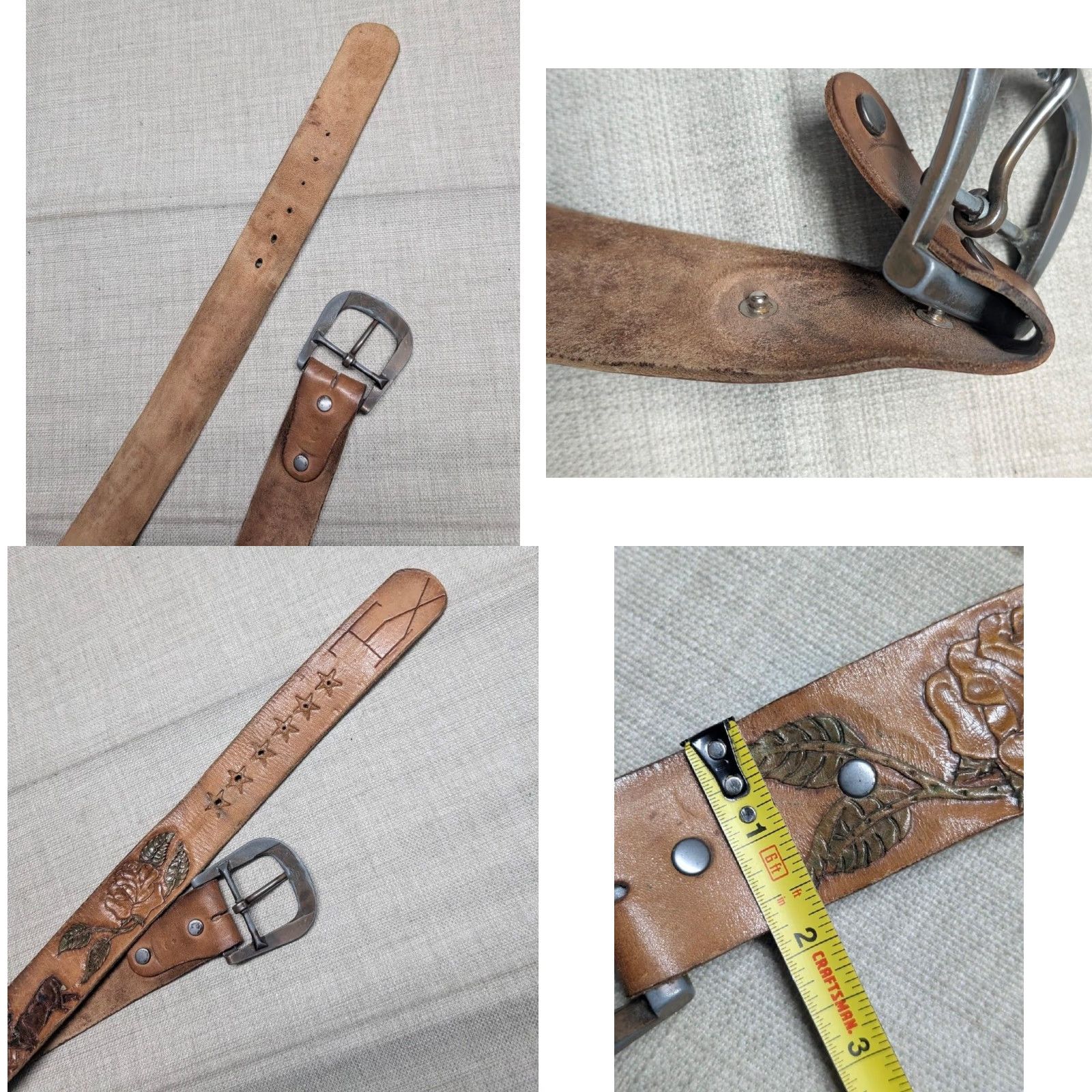 Vintage VINTAGE handcrafted western belt TEX leather 42 Cowhide Texas tooled buckle belt Mens Size 42 - 8 Thumbnail