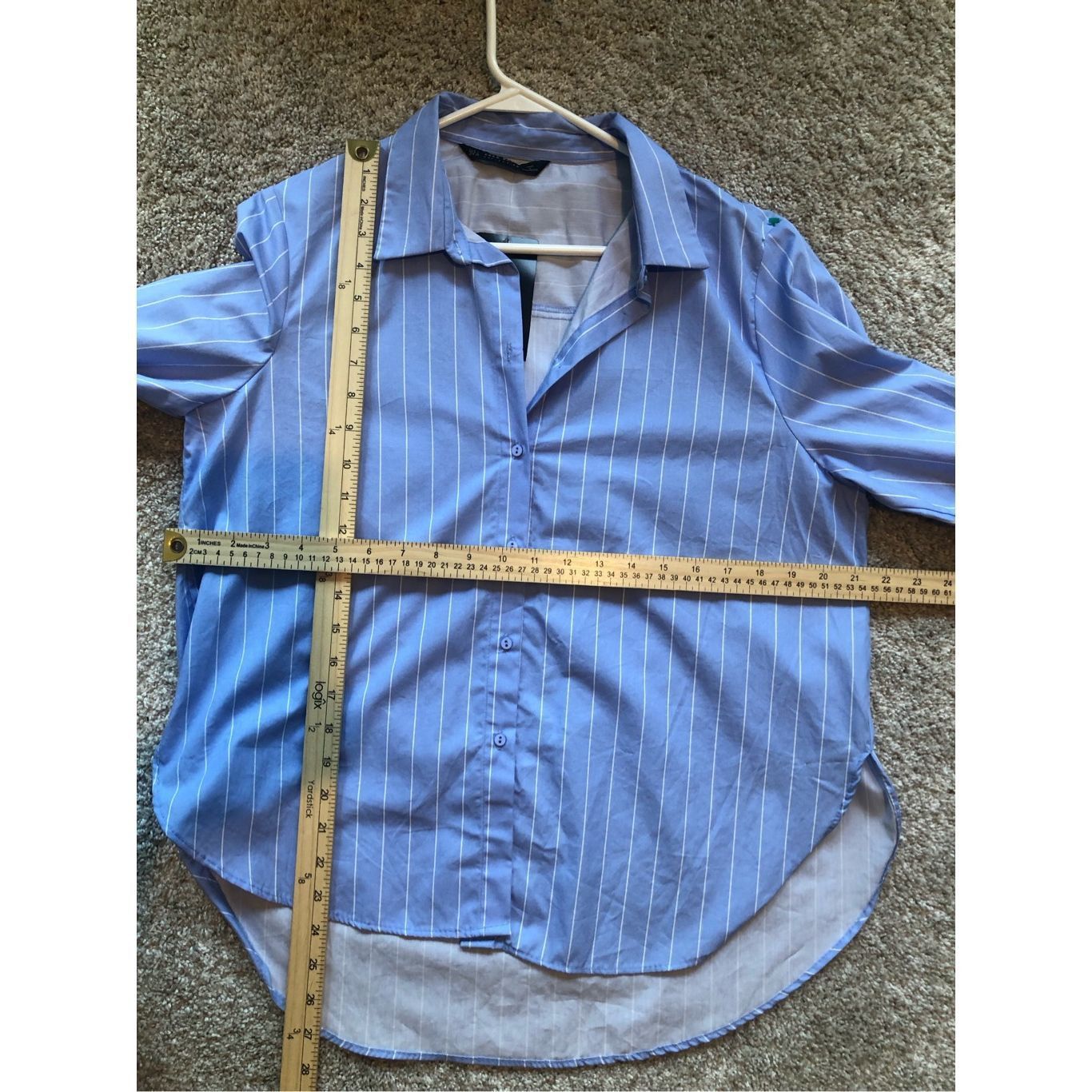 Zara Zara Basic Women’s Blue and White Striped Button Up Long Sle Size L / US 10 / IT 46 - 7 Thumbnail