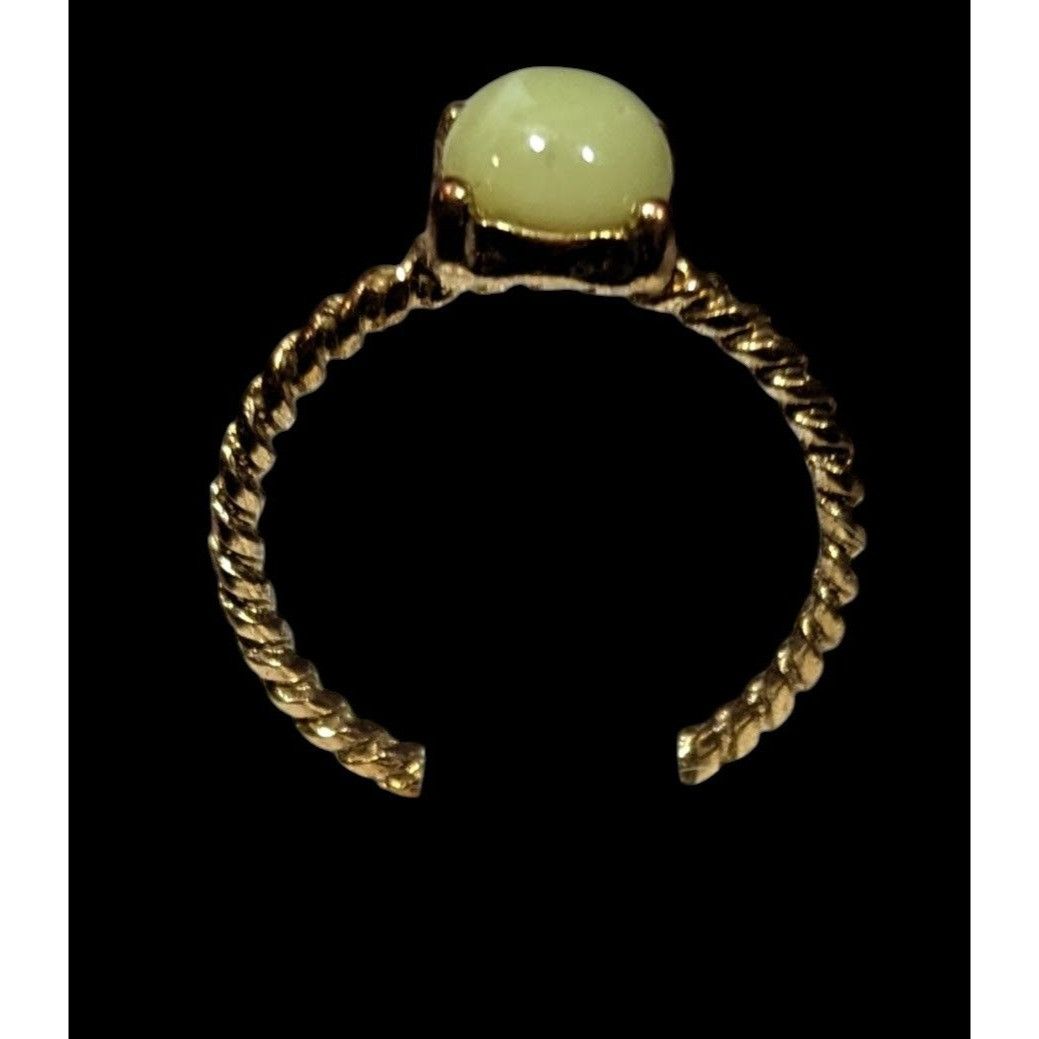 Other Simple Twisted Gold Tone Ring With Small Green Cabochon Size Size ONE SIZE - 3 Thumbnail