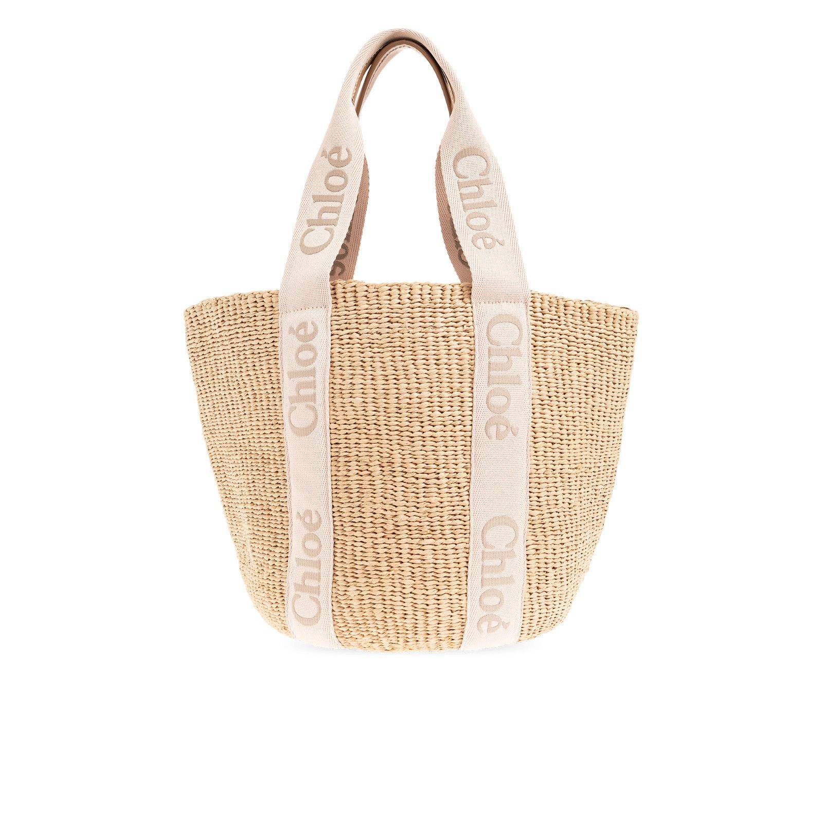 Chloe Chloe Large Basket Tote White & Pink Raffia-Effect Linen Sho Size ONE SIZE - 2 Thumbnail