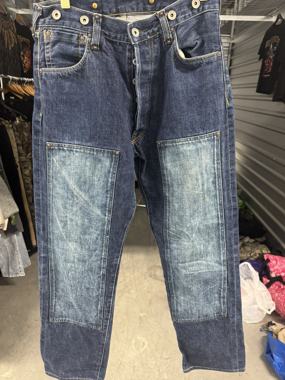 Evisu Vintage rare Evis Evisu double knee raw indigo jeans Size US 31 - 2 Thumbnail