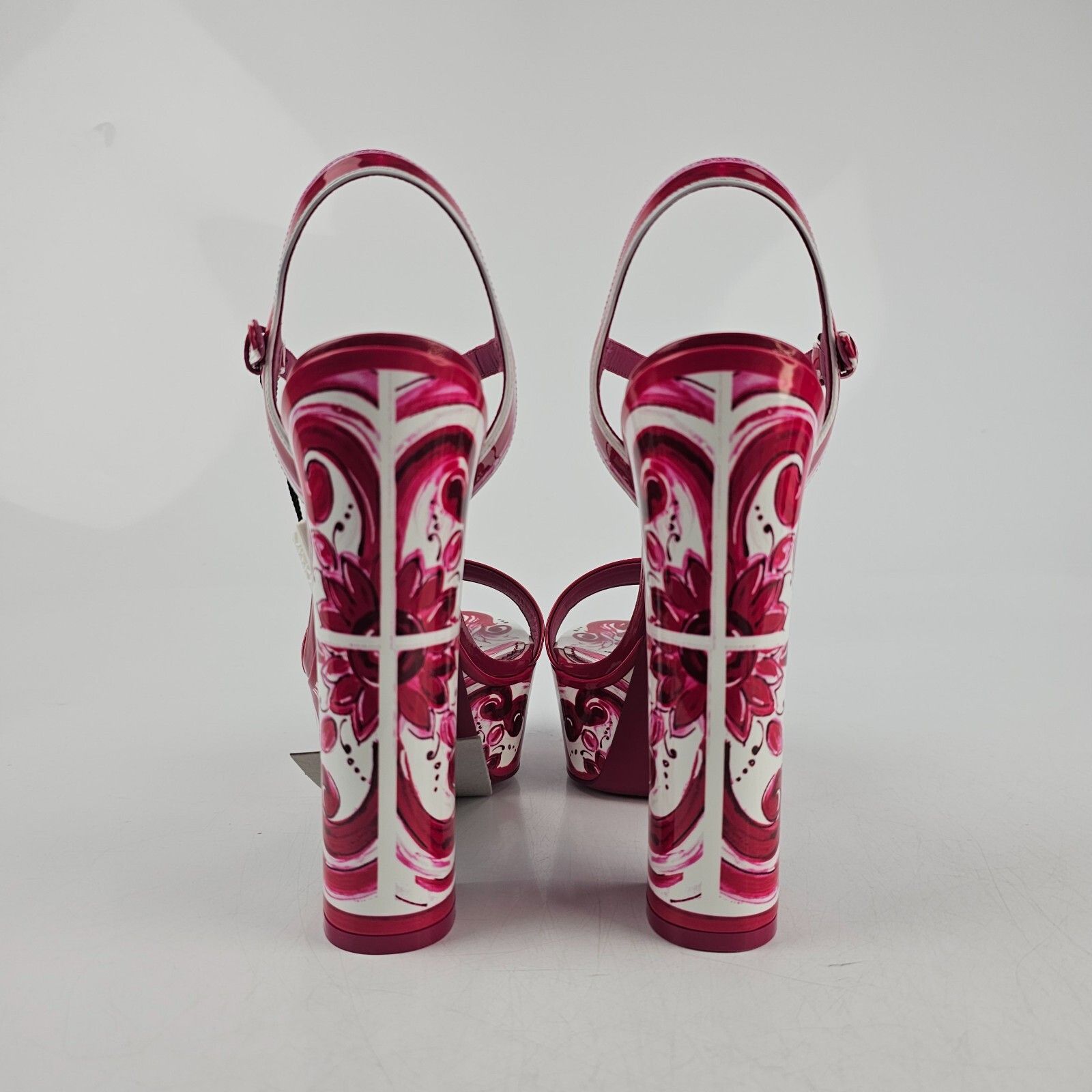 D&G Keira Maiolica 105mm Wht/Pink Leather Sandals
