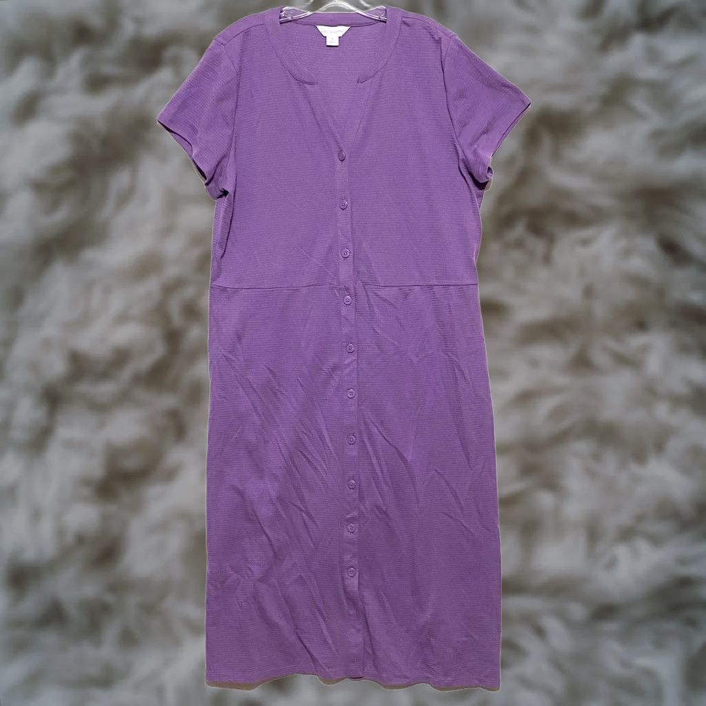 liz claiborne purple dress Liz Claiborne Liz Claiborne Dress Womens XL Purple Button Prairie Teacher  Modest Church Cottagecore