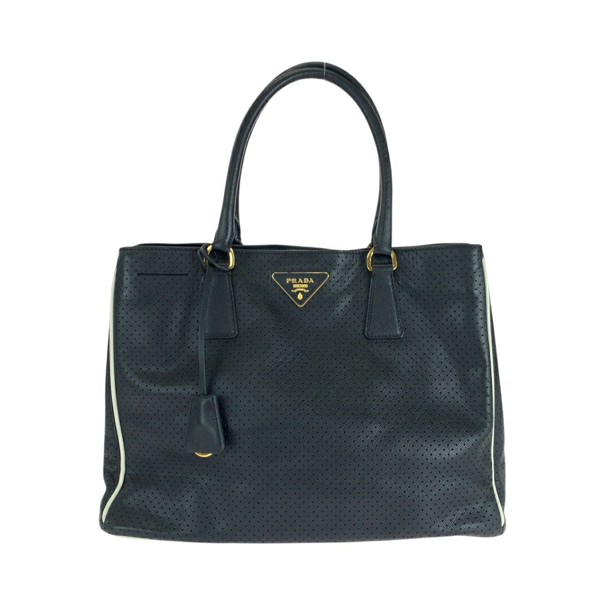 Prada Prada Saffiano Punching Triangle Logo Plate Leather Tote Bag