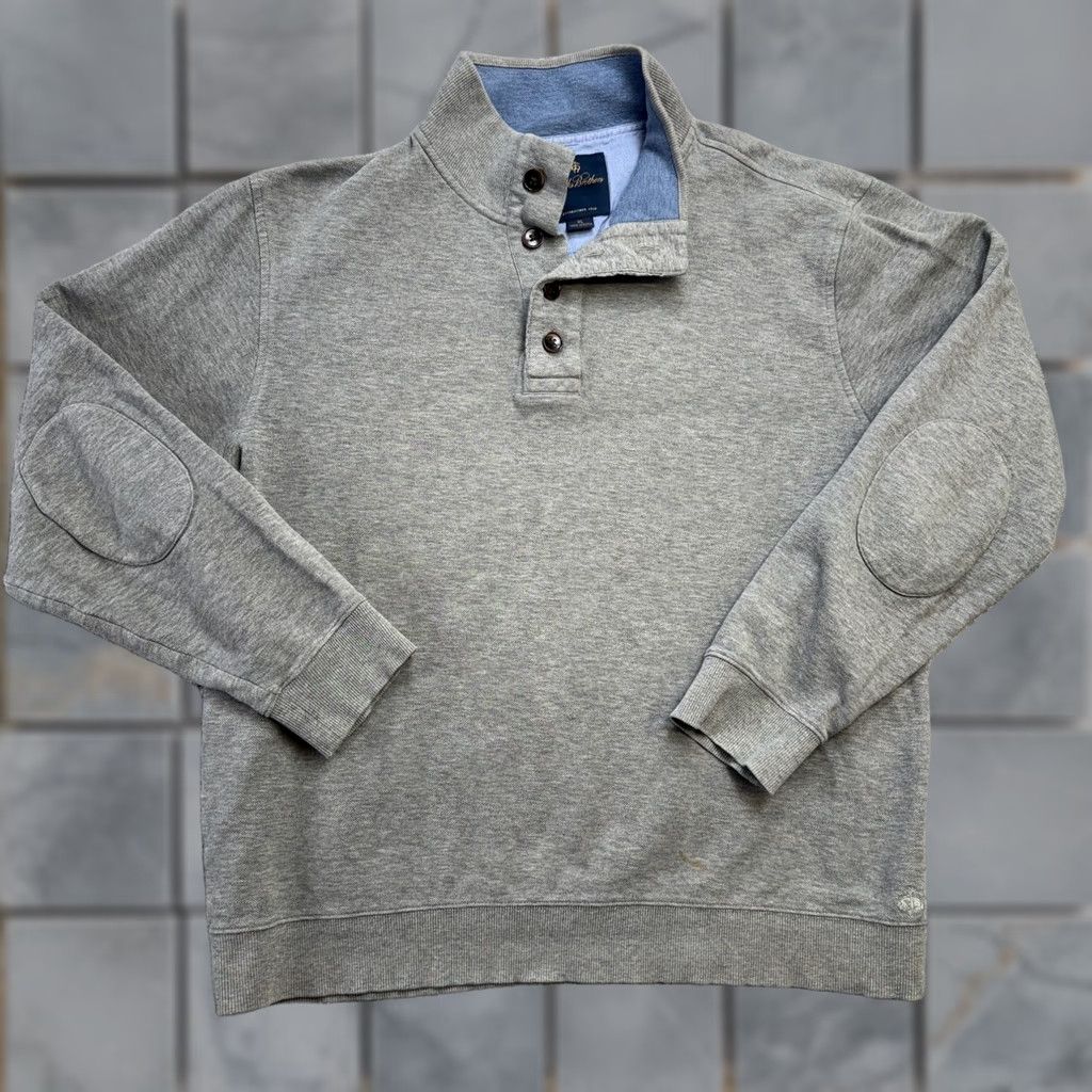 Brooks Brothers Brooks Brothers Sweater Pullover Mens XL Gray Mock Neck Elbow Patches Knit Cotton Size US XL / EU 56 / 4 - 1 Thumbnail