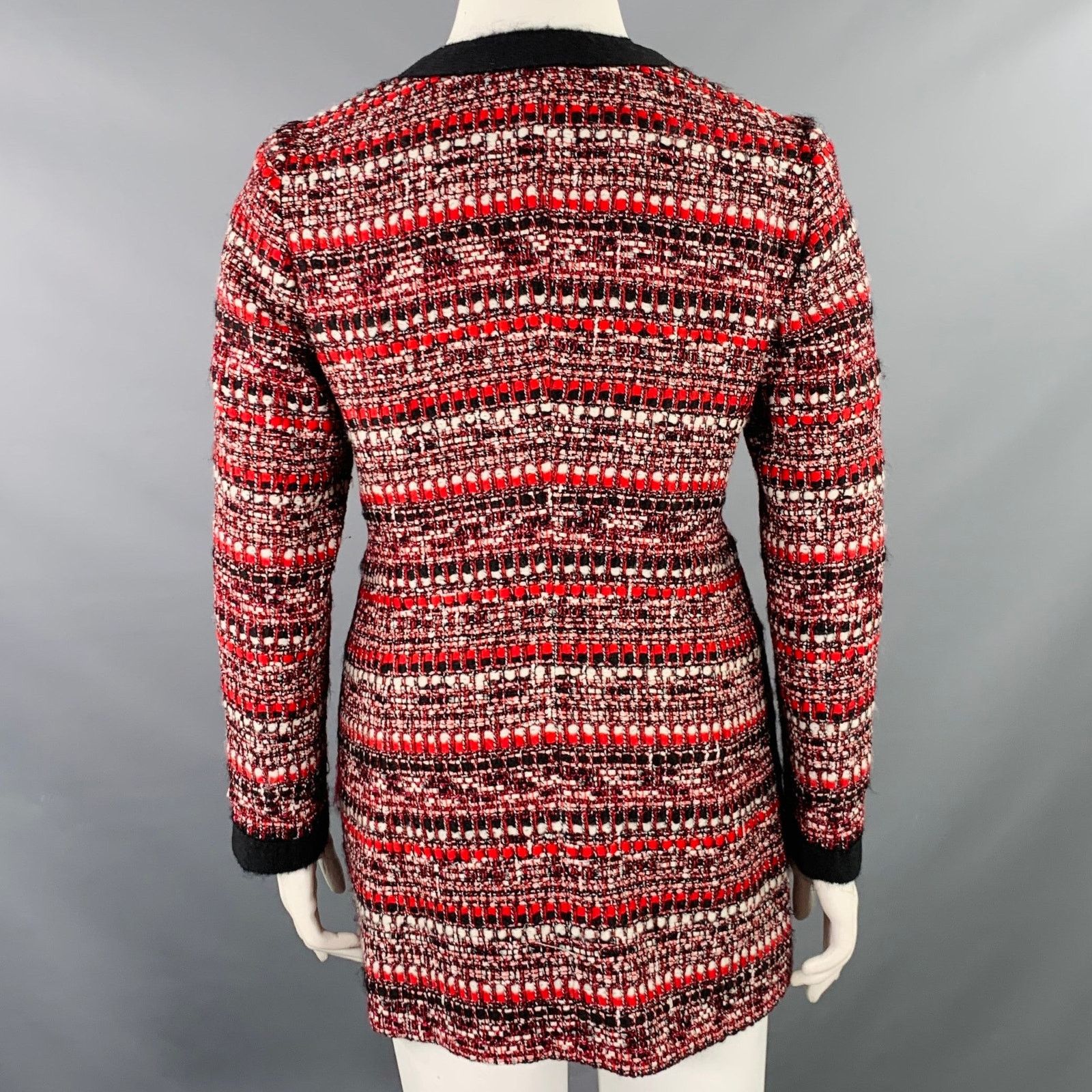 Other Black Red White Wool Blend Boucle Single Breasted Coat Size L / US 10 / IT 46 - 4 Thumbnail