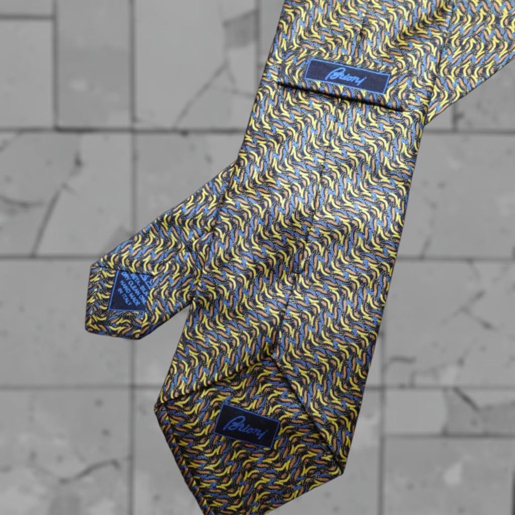 Brioni Brioni Tie Blue Yellow Orange Made In Italy Silk Plaids & Checks Mens Adult Tie Size ONE SIZE - 1 Thumbnail