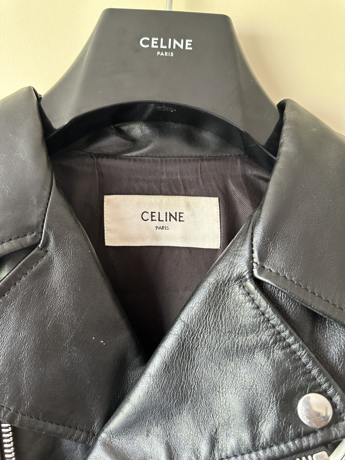 Celine × Hedi Slimane Biker Motorcycle Jacket Two Tone Leather FW19 Size US M / EU 48-50 / 2 - 6 Thumbnail