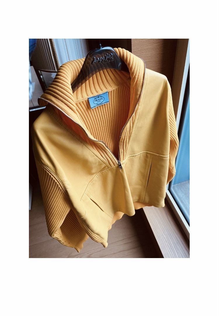 Image of Prada Ss19 Runway Leather Knit Jumper in Yellow, Men's (Size Small)