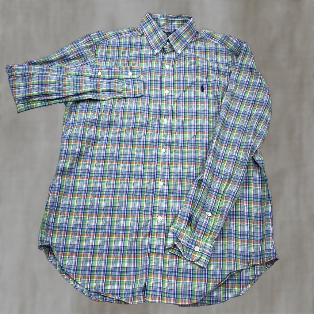 Ralph Lauren Ralph Lauren Shirt Men Medium Button Up Green Purple Multi Plaid Poplin Dress Shirt Size 40R - 1 Thumbnail