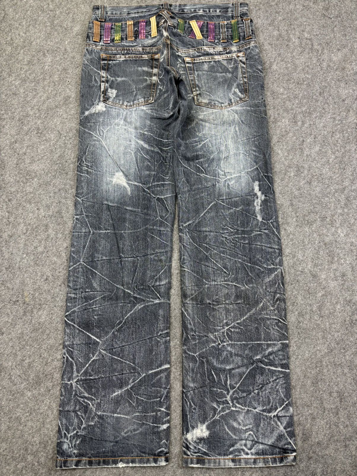 Japanese Brand 🔥DOUBLE WAIST🔥NYLAUS JEANS Thunder Fades Punk Denim F894 Size US 31 - 15 Thumbnail