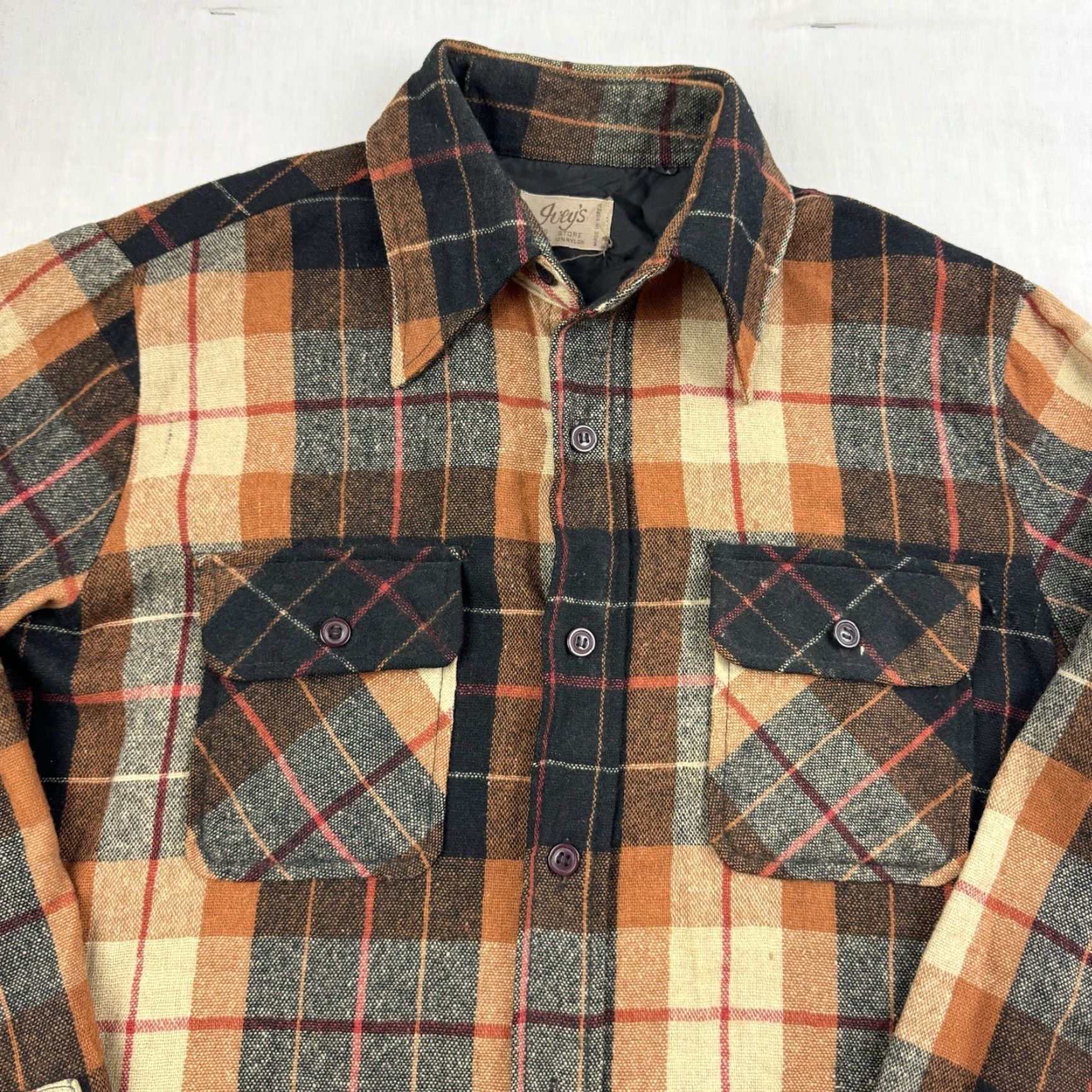 Vintage VINTAGE Joeys Mens Store Button-Up Shirt Adult Medium Orange Plaid Wool Flannel 70s Mens Size US M / EU 48-50 / 2 - 2 Thumbnail