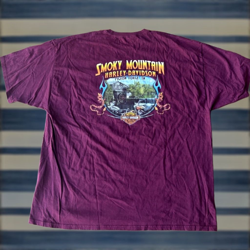 Harley Davidson VINTAGE Harley-Davidson Smokey Mountain Pigeon Forge Tennessee T-Shirt 3XL Men Maroon Short Sleeve Crew Neck Graphic Print Double-Sided Size US XL / EU 56 / 4 - 1 Thumbnail
