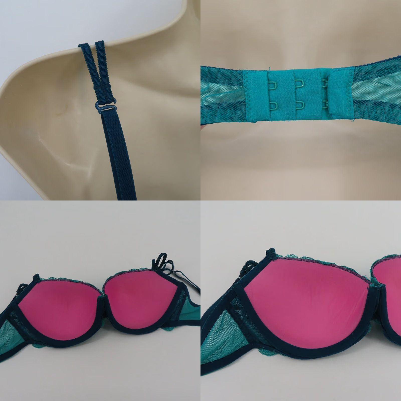 Vintage PINK Victoria's Secret 34D Date Push Up Floral Flower Lace Padded Underwire Bra Size ONE SIZE - 8 Thumbnail