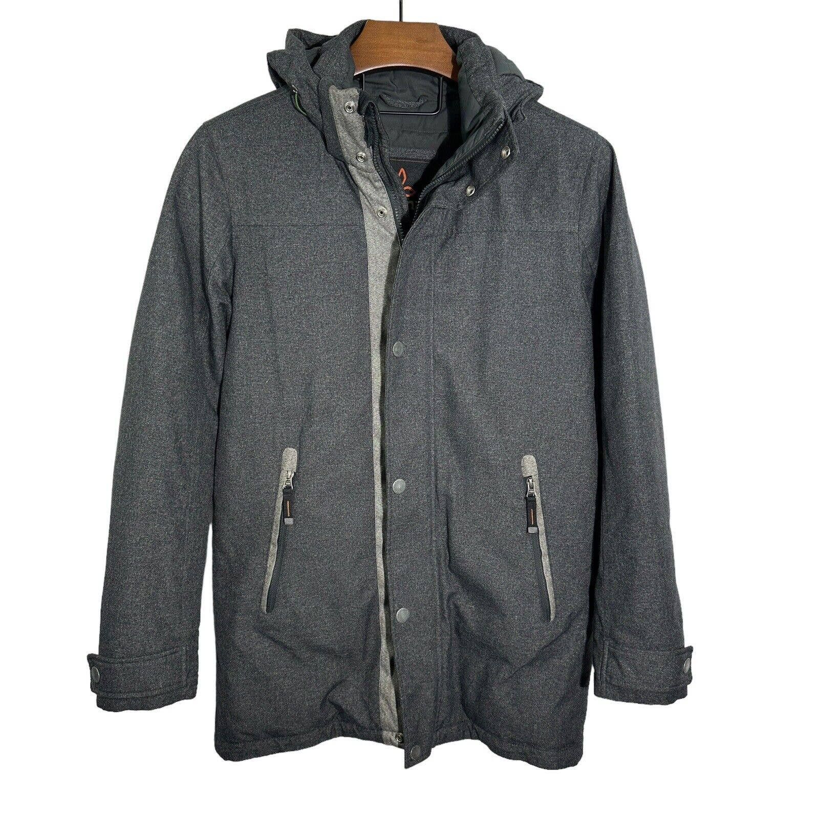 image of Prana Mens Oberlin 600 Down Fill Jacket Zip Off Hood Medium in Grey