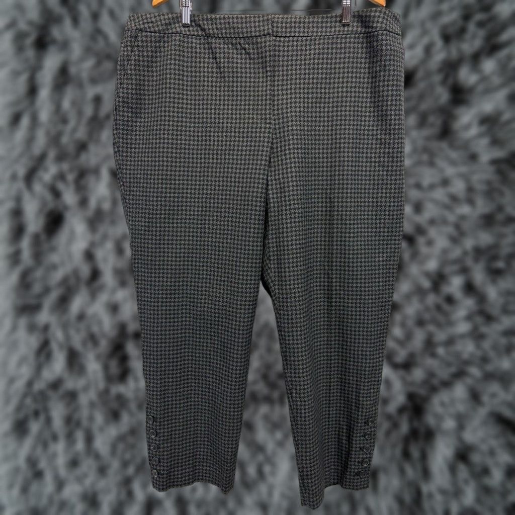 Talbots Talbots Hampshire Ankle Pants 24W Plus Houndstooth Stretch Womens Grey & Black Size 42" / US 20 - 1 Thumbnail