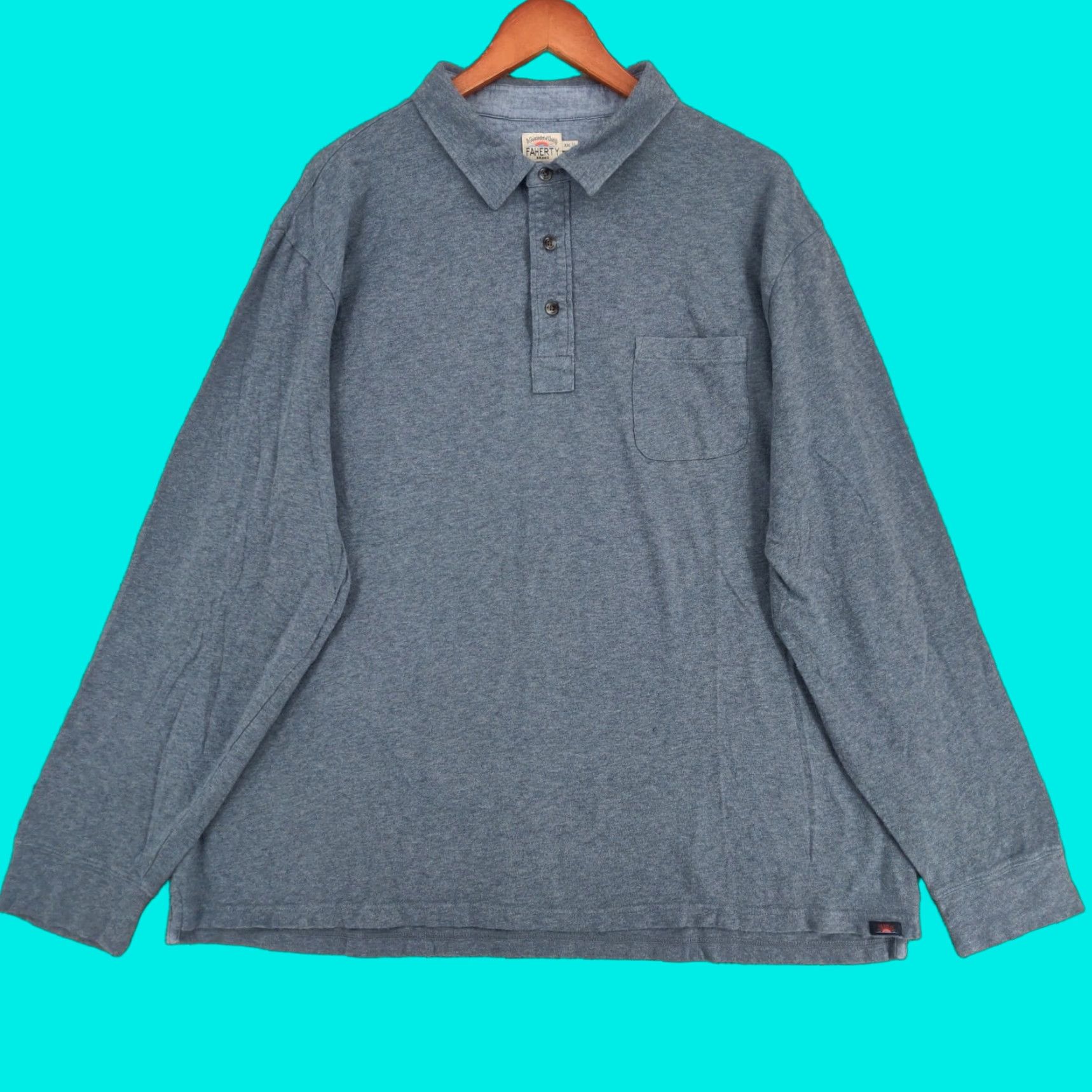 Faherty Faherty Polo Shirt Mens 2XL Blue Long Sleeve Polo Shirt Organic Cotton Pocket Knit Button Logo Pocket Size US XXL / EU 58 / 5 - 1 Thumbnail