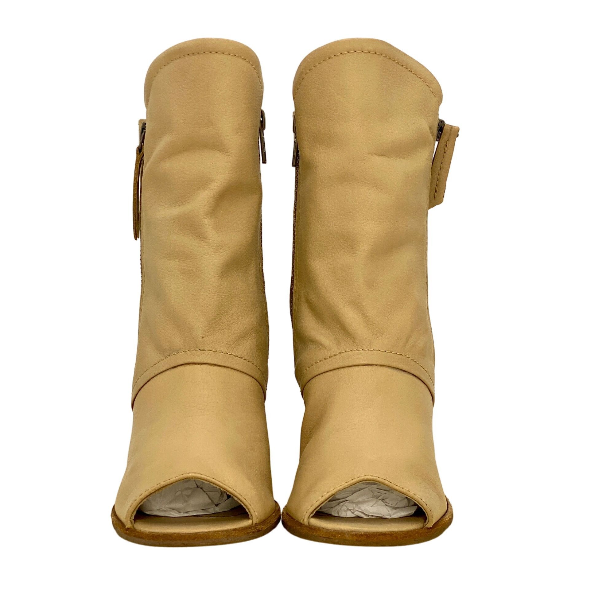 Matisse Matisse Beige Natural Leather Leon Mid-Calf Peep Toe Block H Size US 6 / IT 36 - 3 Thumbnail