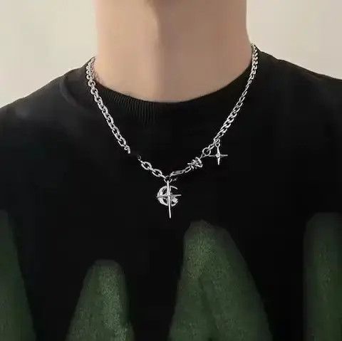 VIBE Cross Chrome Crescent Moon Chain Silver Goth Vibe Necklace Size ONE SIZE - 4 Thumbnail