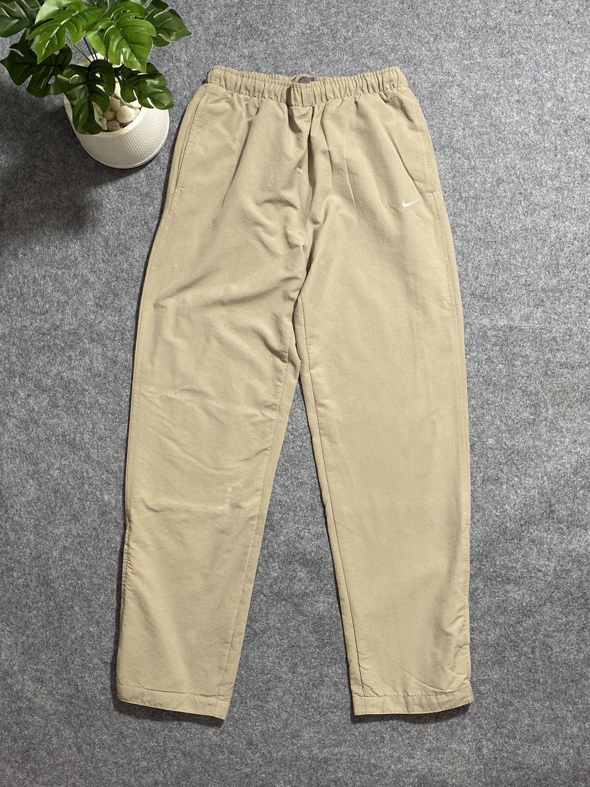 Nike × Vintage Y2K Nike Nylon Pants Track Drill Cream Swoosh Size US 30 / EU 46 - 2 Thumbnail