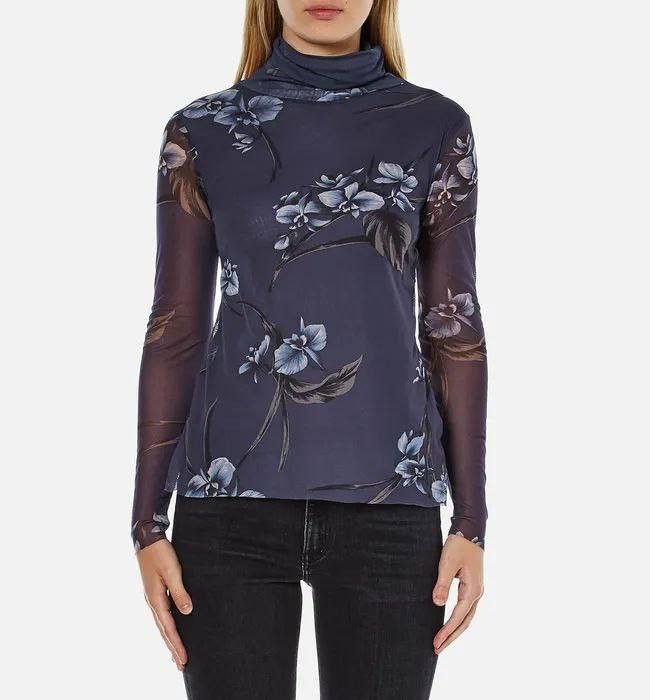 Ganni Ganni Etsu Mesh Floral Print Long Sleeve Rollneck Top Size XS / US 0-2 / IT 36-38 - 3 Thumbnail