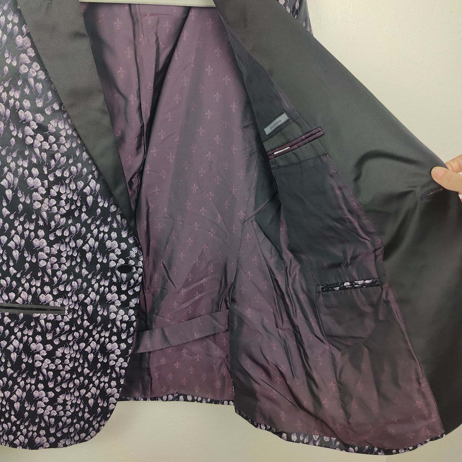 John Varvatos John Varvatos Silk Blazer Mens 44 Black Purple Micro Floral Size 44R - 8 Thumbnail