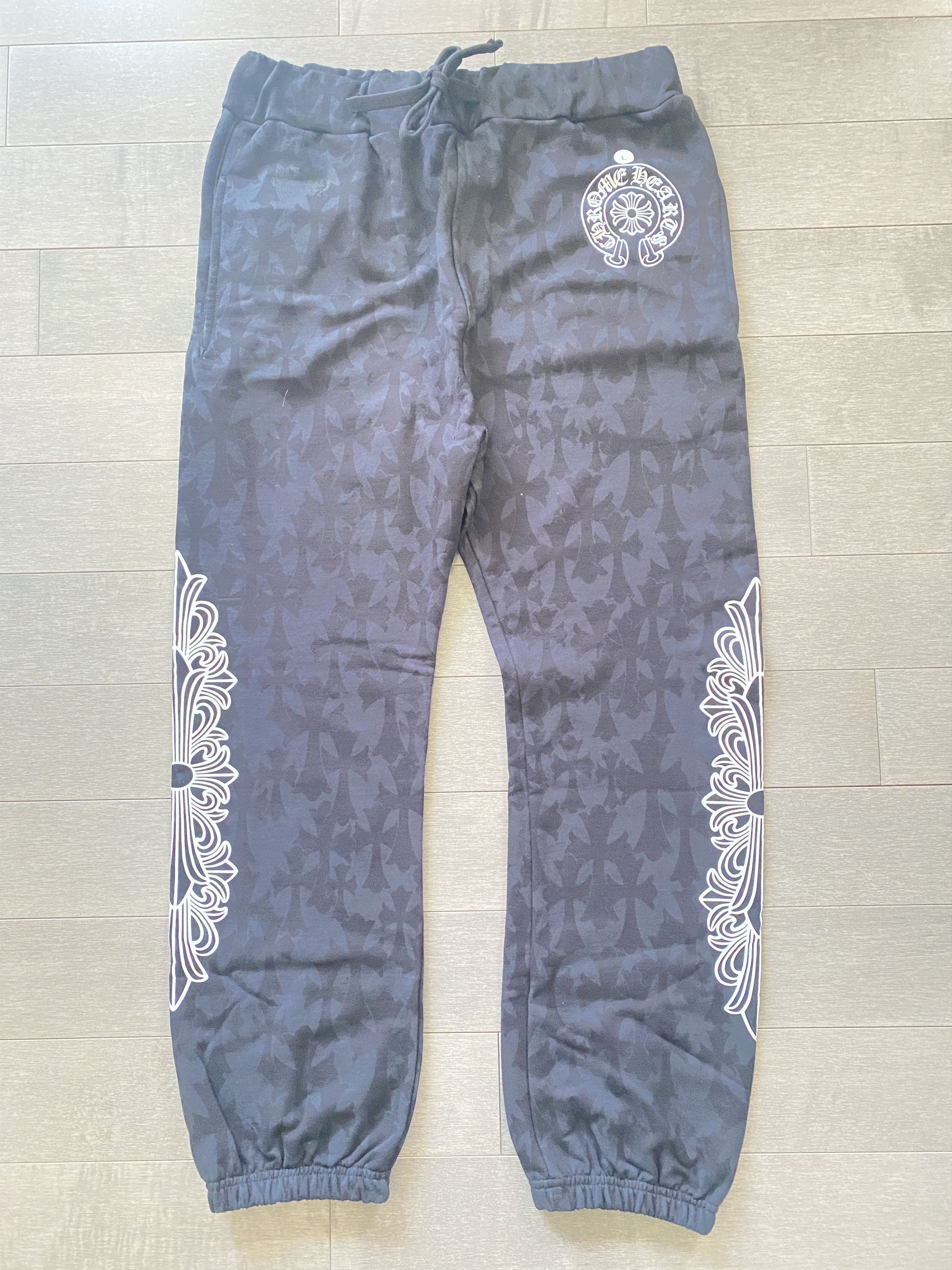 image of Chrome Hearts Cemetery Cross All Over Print Sweatpant in Black, Men's (Size 34)