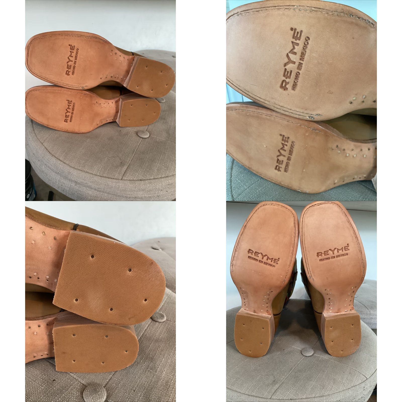 Vintage WOMEN'S Reyme Cowgirl Boots Flower Square Toe Smooth Leather Size 7 1/2 Casual Dress Mid-Calf M Crazy Tan Mens? Wait. Size US 7 / IT 37 - 8 Thumbnail