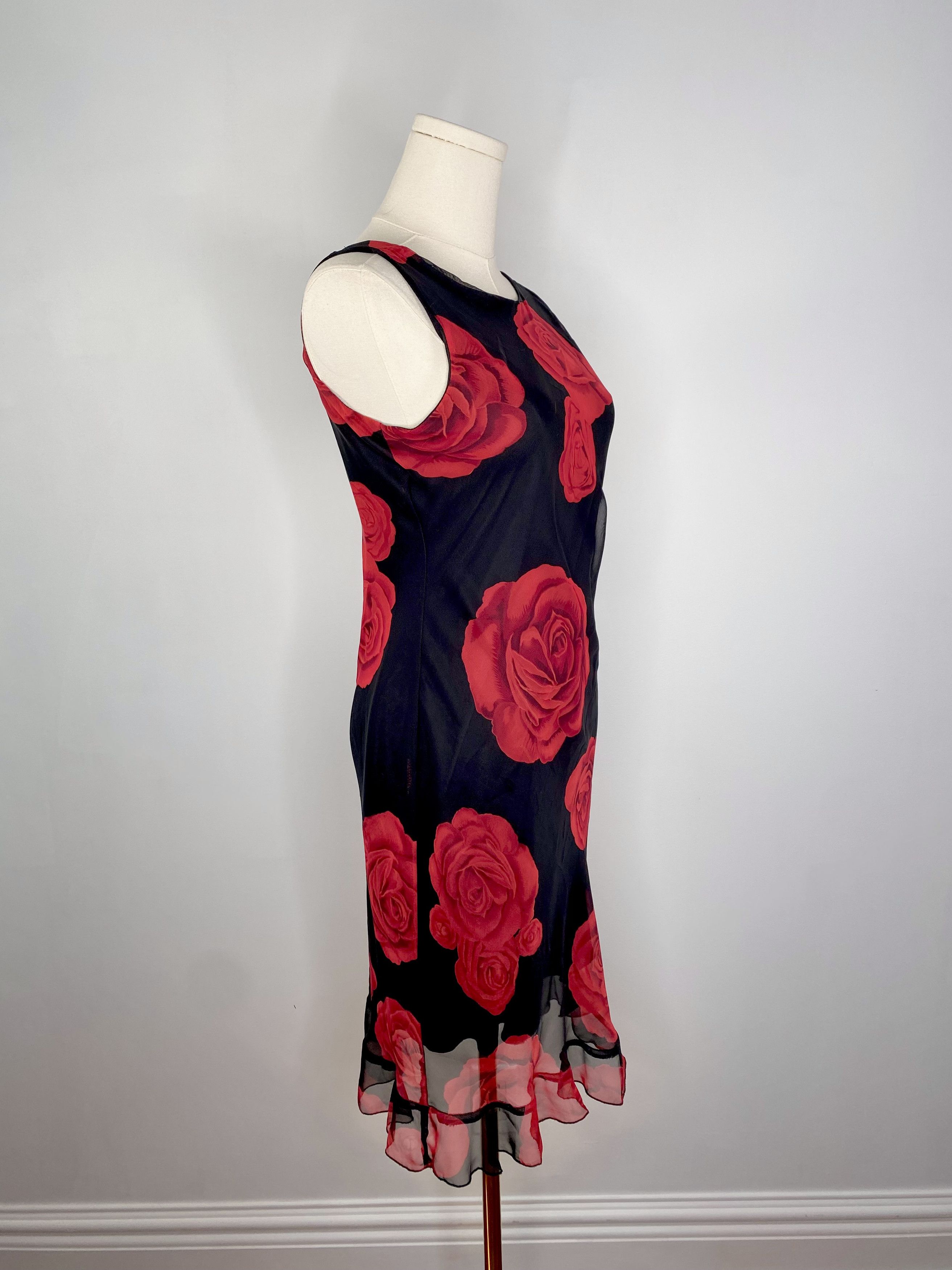 Dolls Kill Jessica - 90s Red Rose Print Black Mini Dress Size ONE SIZE - 5 Thumbnail