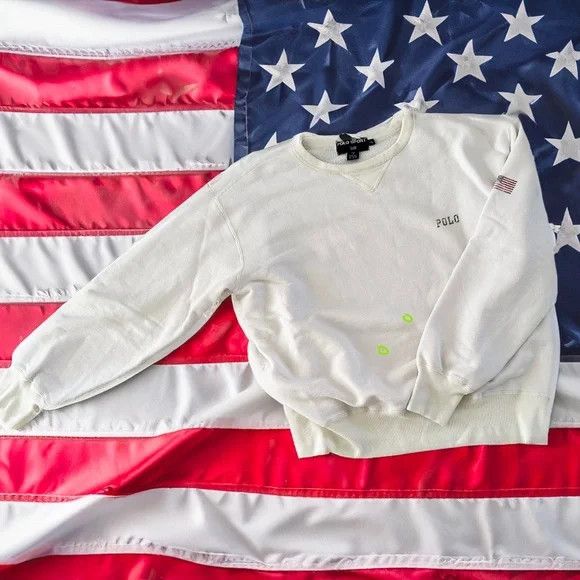 image of Polo Ralph Lauren Vintage Ralph Laurent Polo Sport Usa Flag Sweatshirt. Unisex in White (Size XL)