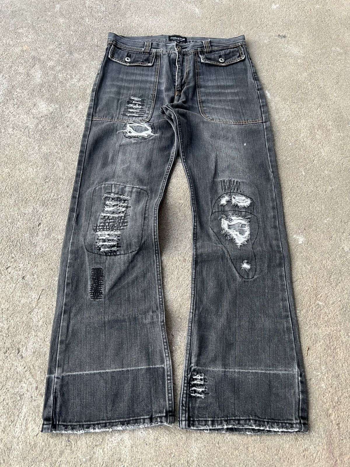 Japanese Brand If6Was9 Style // Vintage Freebeat Diag Patched Flared Pants Size US 33 - 1 Thumbnail
