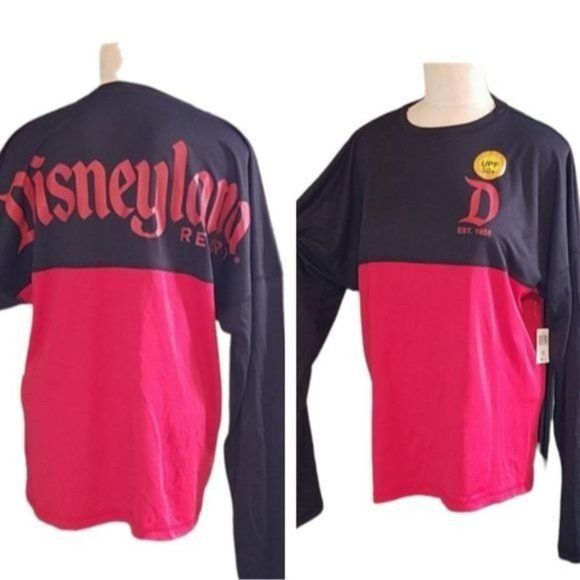 image of Shirt Disneyland Spirit Jersey Walt Disney Mickey Mouse Upf in Red/Black, Women's (Size Small)