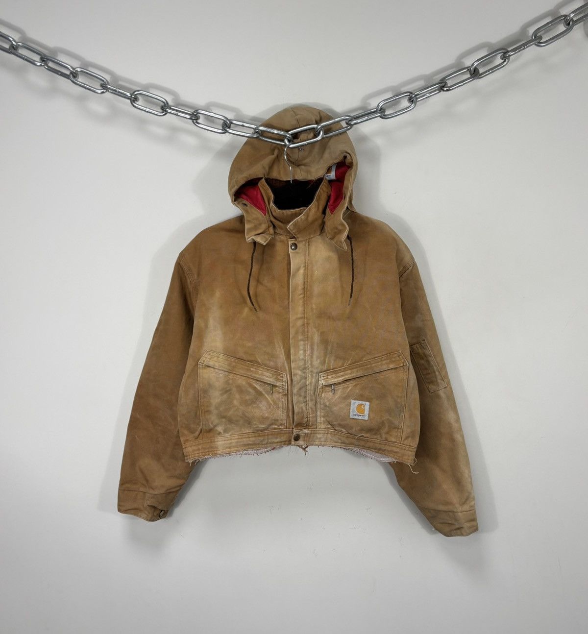 Vintage Carhartt USA Work Hype Faded Hooded Cropped Jacket
