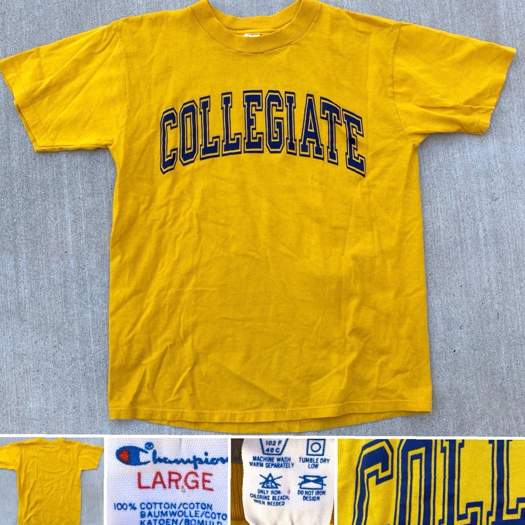 Champion VINTAGE Champion T-Shirt Short Sleeve Men L Yellow Collegiate Graphic Print Sleeve Single Stitch Made In USA Size US L / EU 52-54 / 3 - 5 Thumbnail